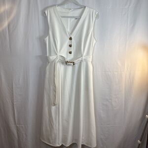Calvin Klein Sheath Dress Size 16 Ivory With Adjustable Belt Preowned